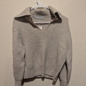 NWT Mango MNG Sweater Xs Wool Blend Heather Grey Ribbed Polo Women's